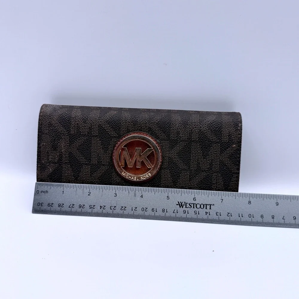 Michael‎ Kors Wallet OS Brown Signature Fulton Flap Continental Monogram Logo